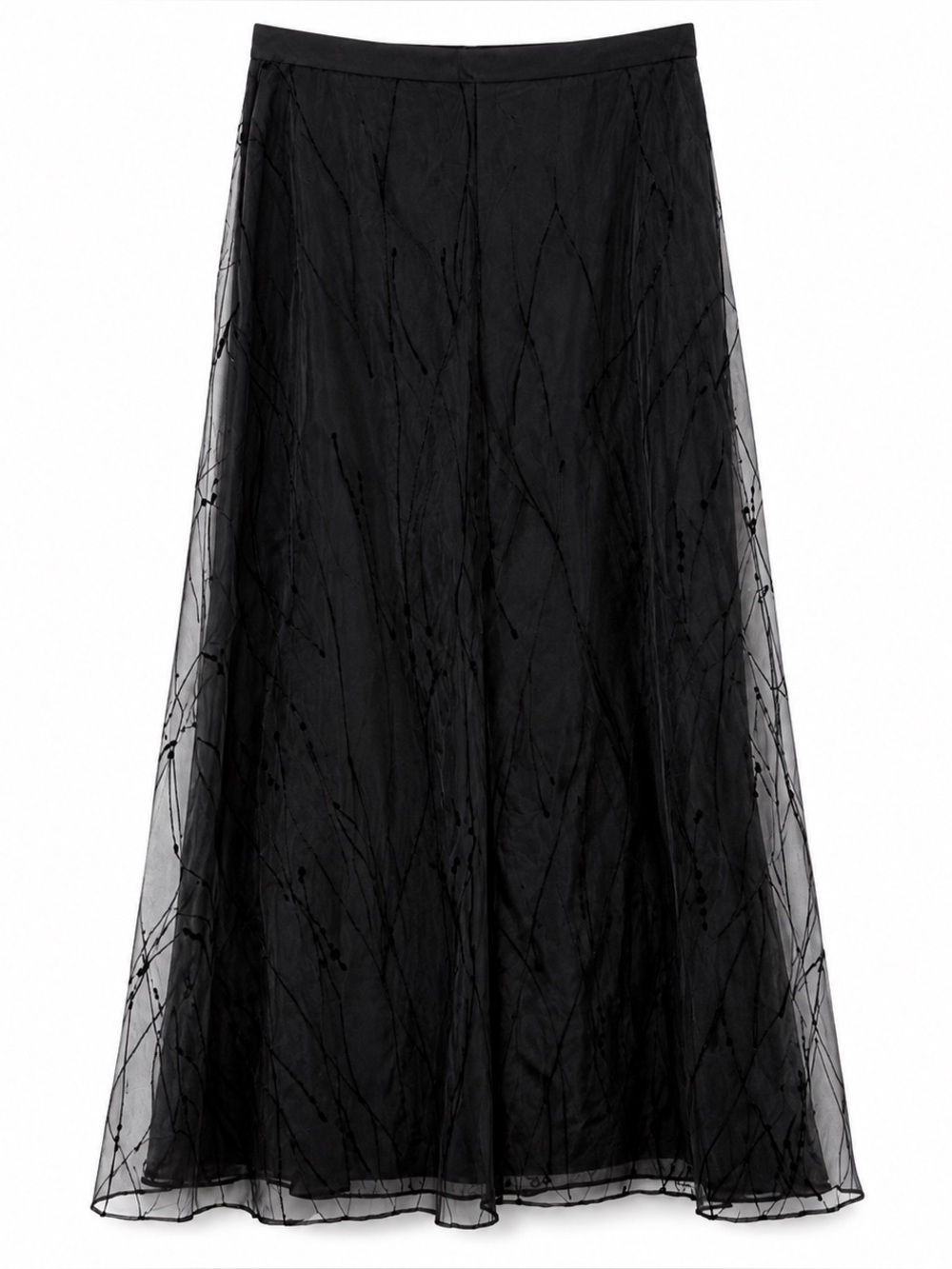 Vintage 90s Alchemy New York Black Sheer Flocked Maxi Skirt 6 Goth